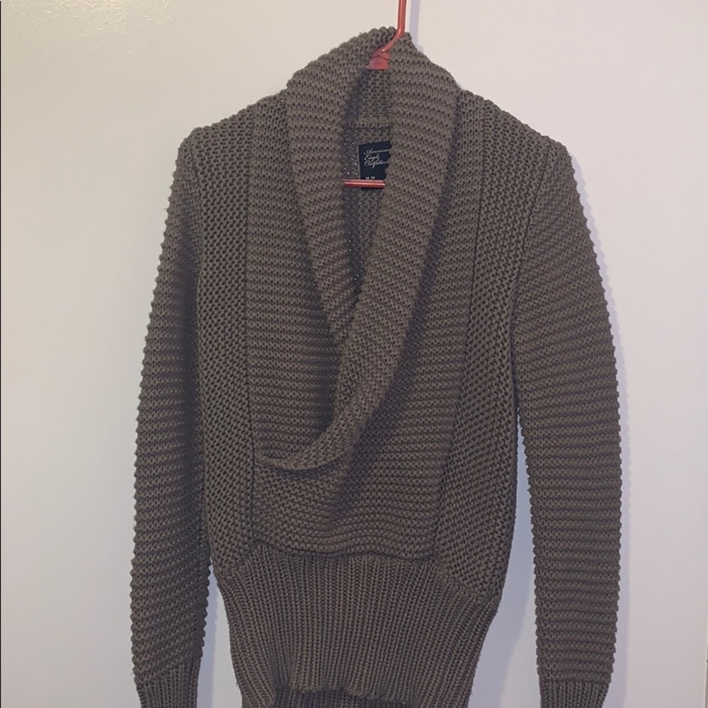 American Eagle Grey Cable Knitted Sweater